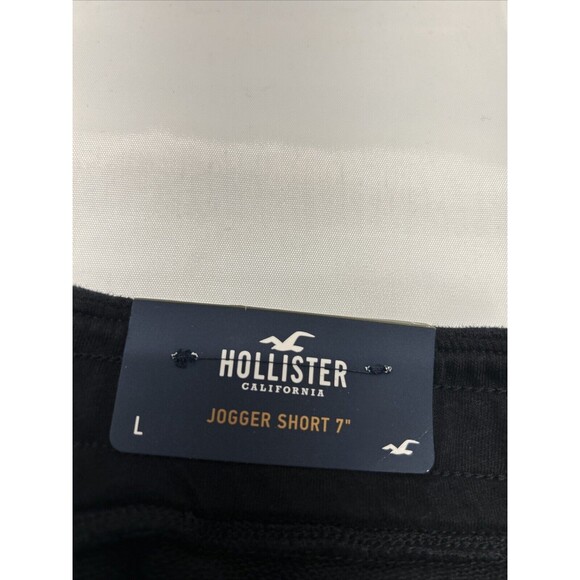 HOLLISTER Jogger Shorts Knit Black/Yellow Logo Zip Pockets Elastic Waist Mens L - Picture 8 of 9